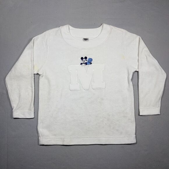 Vintage Disney Sweatshirt Women Large Fleece White BIG‎ M Mickey - Picture 1 of 13